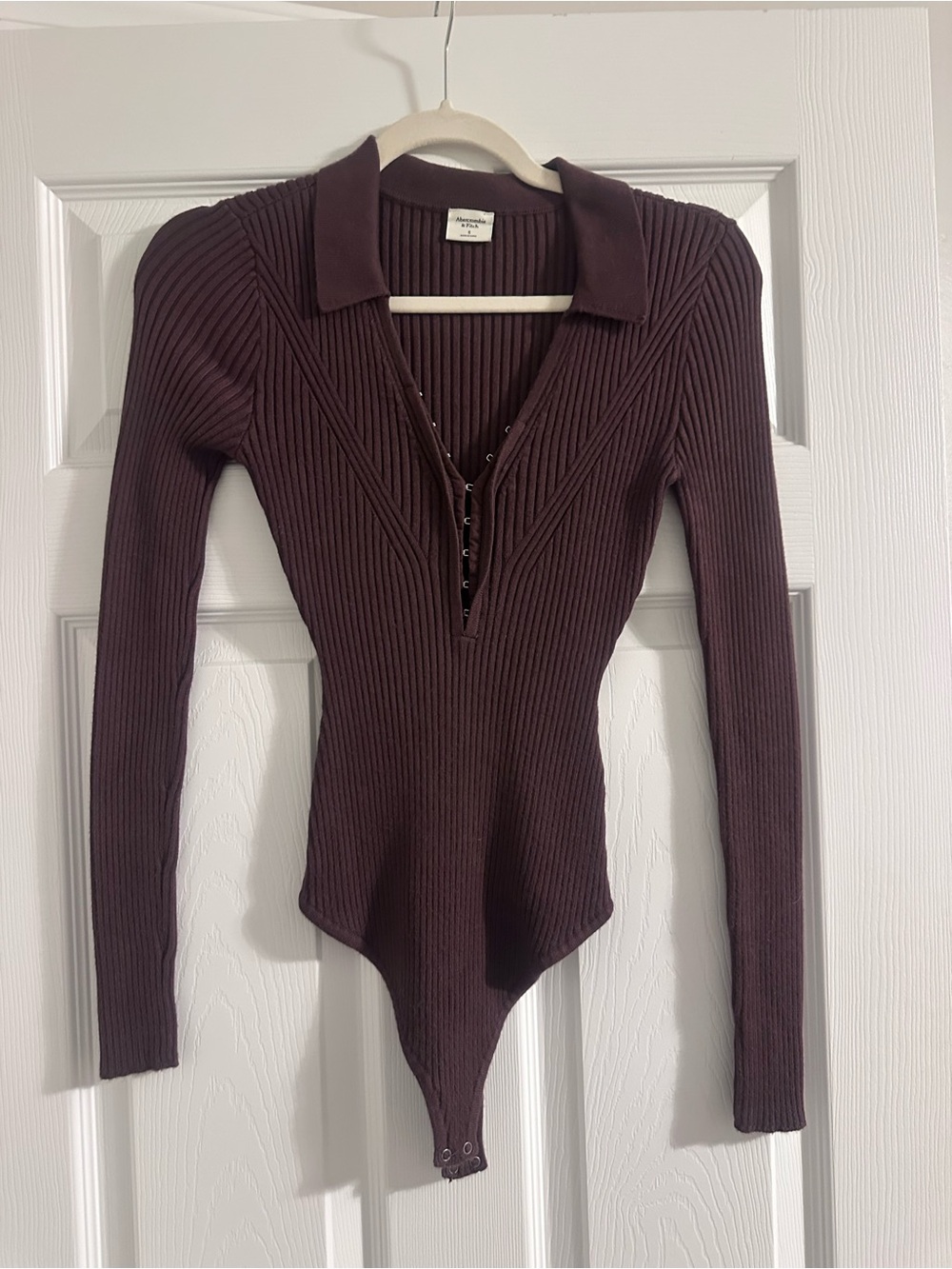 Ribbed Long-Sleeve Bodysuit in Dark Brown